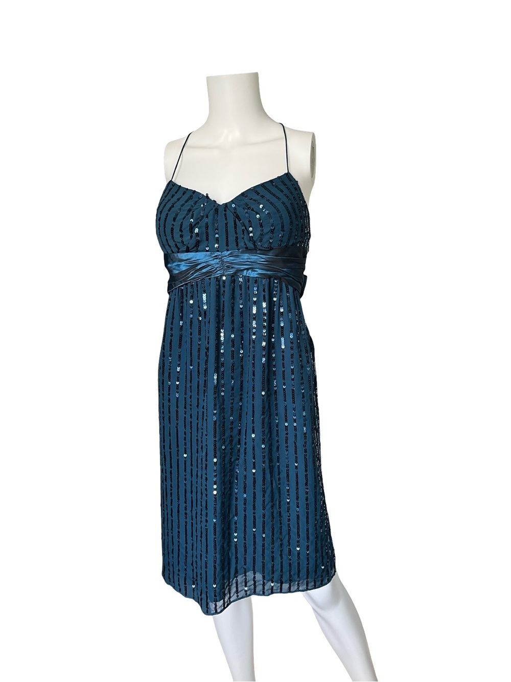 Vivienne Tam Slip Dress Blue Silk Sequin Stripes Prom Homecoming Womens Size 10